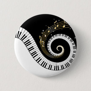 Pianosleutels en gouden Muzieknoten Ronde Button 5,7 Cm