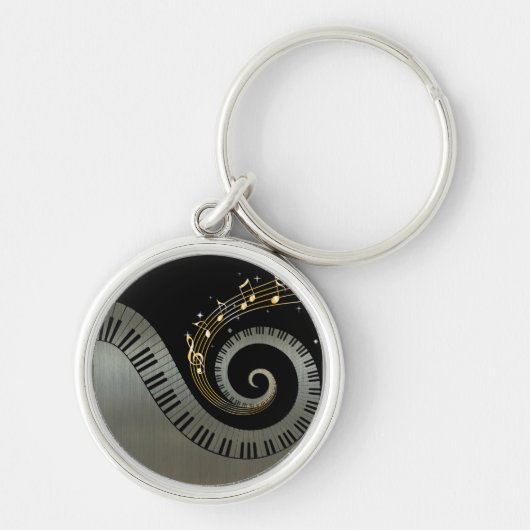 Pianosleutels en gouden Muzieknoten Sleutelhanger (Voorkant)