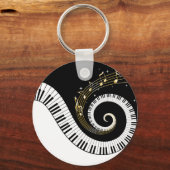 Pianosleutels en gouden Muzieknoten Sleutelhanger (Voorkant)