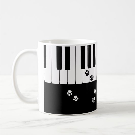 Pianosleutels en kattenpoten mok koffie (Links)
