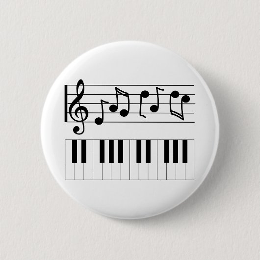 Pianosleutels en muziekbladen ronde button 5,7 cm (Voorkant)