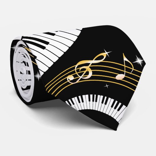 Pianosleutels en muziekbladen stropdas (Opgerold)