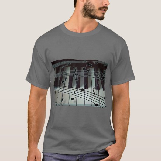 Pianosleutels en -Muzieknoten T-shirt (Voorkant)