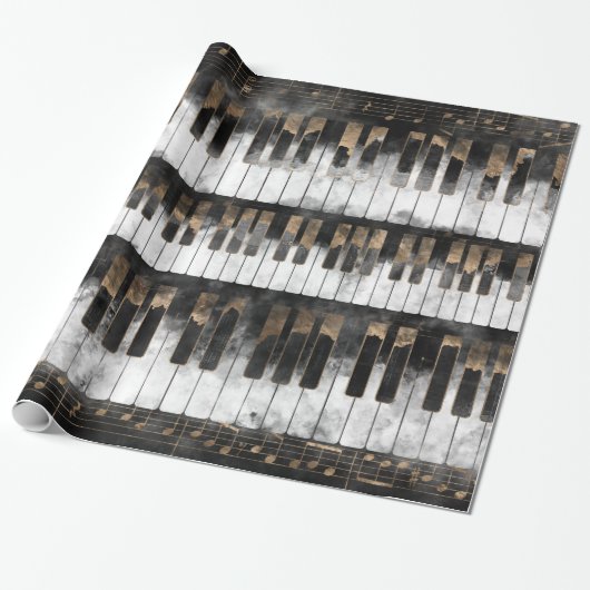 Pianosleutels en -noten - Waterverf en goud Cadeaupapier (Uitgerold)