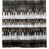 Pianosleutels en -noten - Waterverf en goud Douchegordijn (Voorkant)