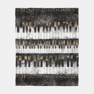 Pianosleutels en -noten - Waterverf en goud Fleece Deken