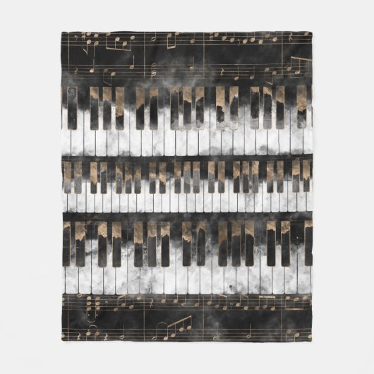Pianosleutels en -noten - Waterverf en goud Fleece Deken (Voorkant)