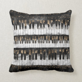Pianosleutels en -noten - Waterverf en goud Kussen