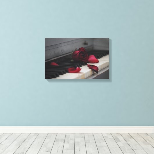 Pianosleutels met een rode roze canvas afdruk (Insitu (Houten vloer))