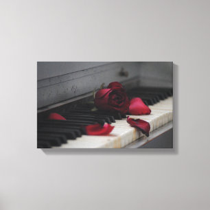 Pianosleutels met een rode roze canvas afdruk