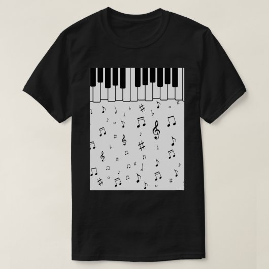 Pianosleutels met Muzieknoten T-shirt (Design voorkant)