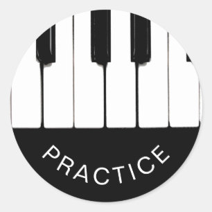Pianosleutels, "PRACTICE" Ronde Sticker