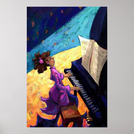 Pianospelend Meisje op het Podium Poster (Voorkant)