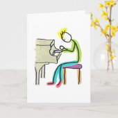 Pianospelende Stickman Kaart (Gele Bloem)
