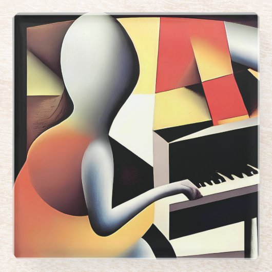 Pianospeler - Airbrush Art Glazen Onderzetter (Voorkant)