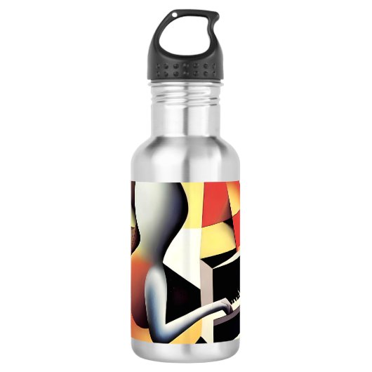 Pianospeler - Airbrush Art Waterfles (Voorkant)