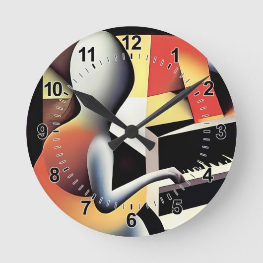 Pianospeler - Airbrush Kunst Ronde Klok (Voorkant)