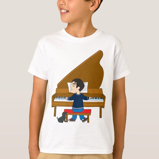 Pianospeler en -hond t-shirt (Voorkant)