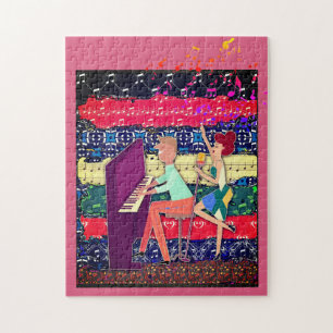 Pianospeler en Muzieknoten 2 Jigzaag Puzzle Legpuzzel