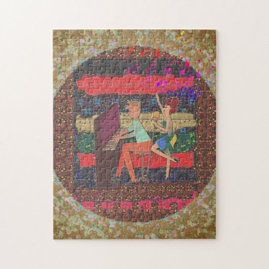 Pianospeler en Muzieknoten Jigzaag Puzzle Legpuzzel (Verticaal)