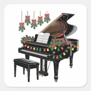 Pianospeler Kerstverlichting Sinterklaas Speelt Vierkante Sticker