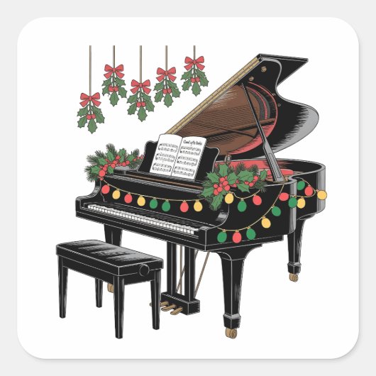 Pianospeler Kerstverlichting Sinterklaas Speelt Vierkante Sticker (Voorkant)