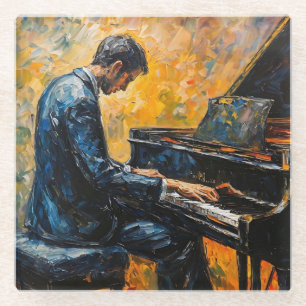 Pianospeler - Olie Schilderij Glazen Onderzetter