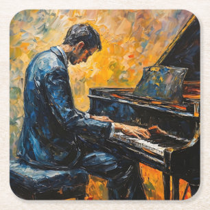 Pianospeler - Olie Schilderij Kartonnen Onderzetters