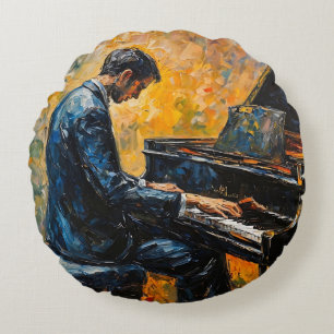 Pianospeler - Olie Schilderij Rond Kussen