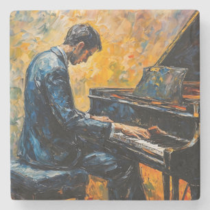 Pianospeler - Olie Schilderij Stenen Onderzetter