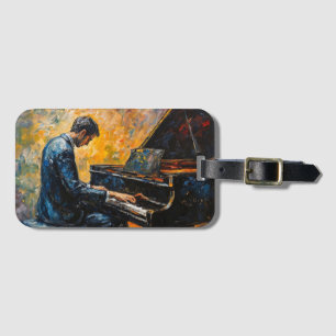 Pianospeler - olieverfschilderij bagagelabel