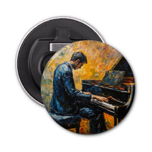 Pianospeler - olieverfschilderij button flesopener