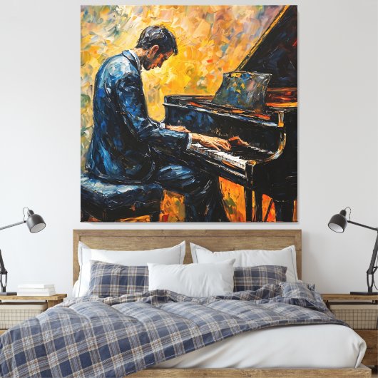 Pianospeler - olieverfschilderij canvas afdruk (Insitu (Slaapkamer))