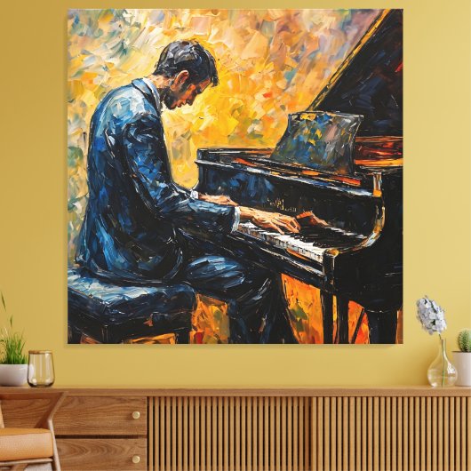 Pianospeler - olieverfschilderij canvas afdruk (Insitu (Woonkamer))