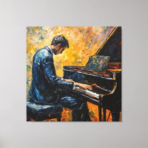 Pianospeler - olieverfschilderij canvas afdruk
