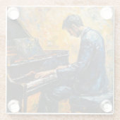 Pianospeler - olieverfschilderij glazen onderzetter (Achterkant)