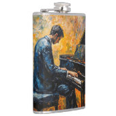 Pianospeler - olieverfschilderij heupfles (Rechts)