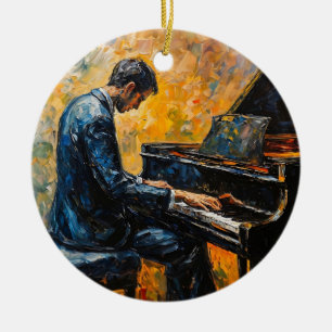 Pianospeler - olieverfschilderij keramisch ornament