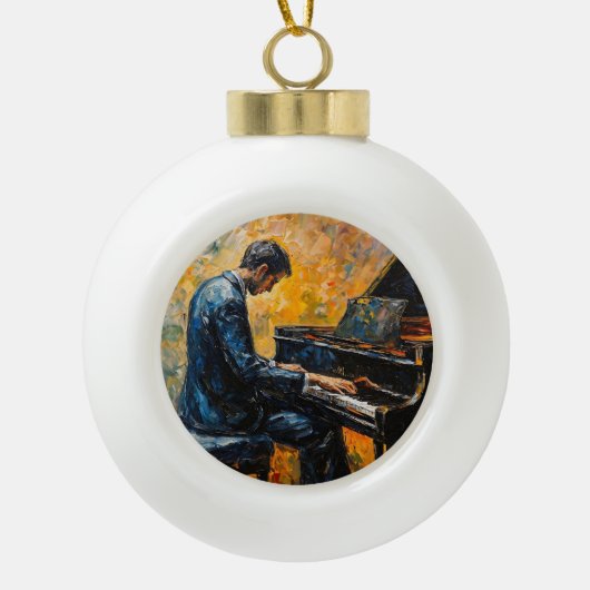 Pianospeler - olieverfschilderij keramische bal ornament (Voorkant)