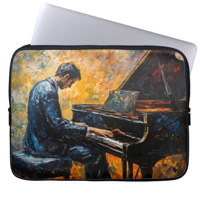 Pianospeler - olieverfschilderij laptop sleeve (Voorkant)