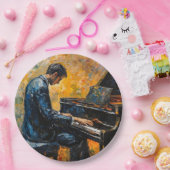 Pianospeler - olieverfschilderij papieren bordje (Feest)