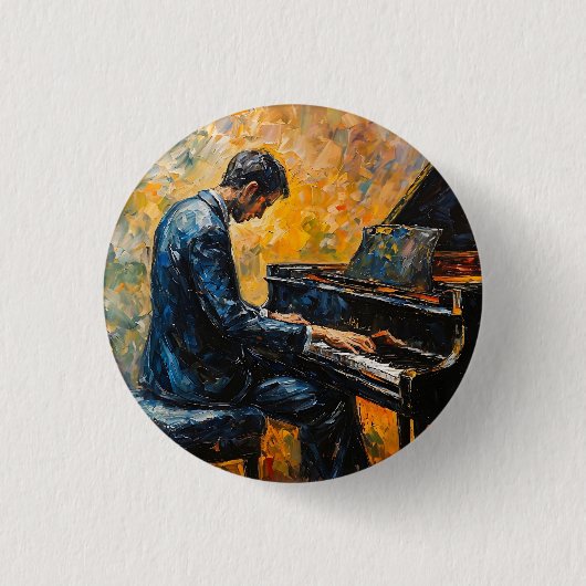 Pianospeler - olieverfschilderij ronde button 3,2 cm (Voorkant)