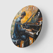 Pianospeler - olieverfschilderij ronde klok (Hoek)