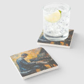 Pianospeler - olieverfschilderij stenen onderzetter (Zijkant)