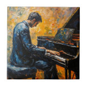 Pianospeler - olieverfschilderij tegeltje (Voorkant)