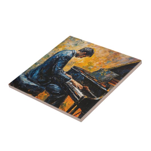 Pianospeler - olieverfschilderij tegeltje (Zijkant)