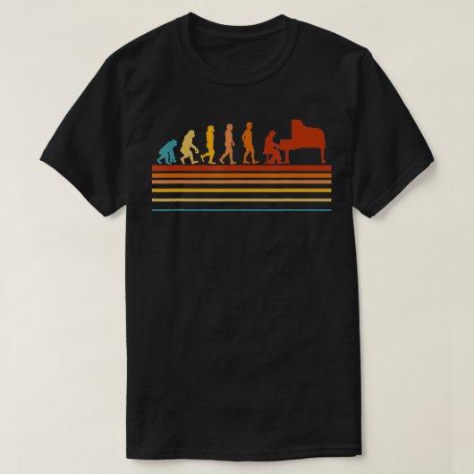 Pianospeler Pianist Evolutie Retro T-shirt (Design voorkant)