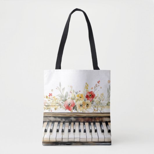 Pianotoetsen & Bloemboeket Tote Bag (Voorkant)