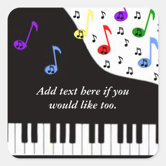 Pianotoetsen en notities vierkante sticker (Voorkant)