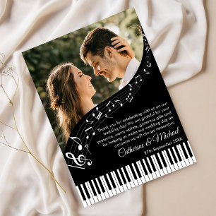 Pianotoetsen Muziek Zwart & Wit Foto Bruiloft Bedankkaart